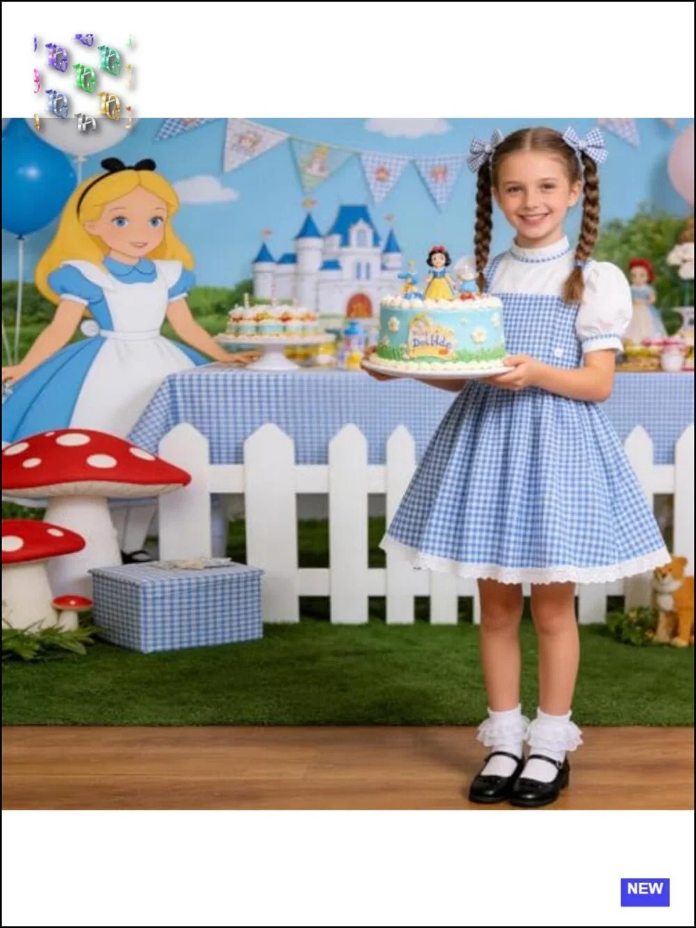 Kids Book Character Plaid Bubble Sleeve Dress Costume with Socks & Hair Bows
